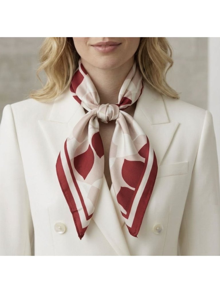 Elegant Geometric Floral Silky Satin Luxury Scarf Bandana Pink Burgundy Hijab